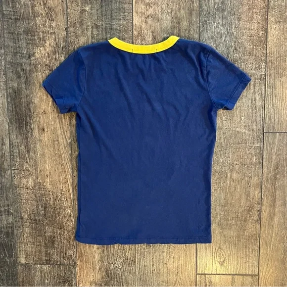 anthropologie / letluv rolling stones ringer graphic baby tee navy blue & yellow - Picture 5 of 8